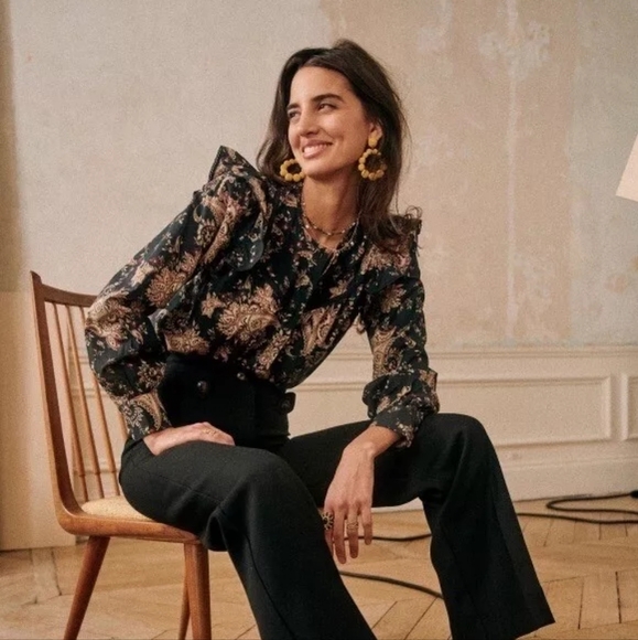 Sezane Meadow Blouse in Paisley Noir size 36 NWT - Picture 2 of 12